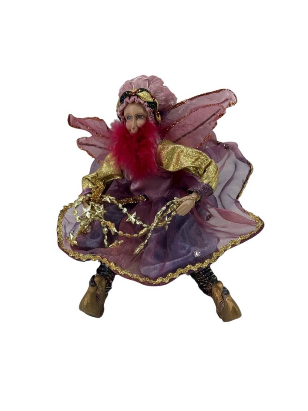 Woodland Fantasy Purple Pink Fairy Pixie Elf Doll Winged 8" Whimsical Vintage